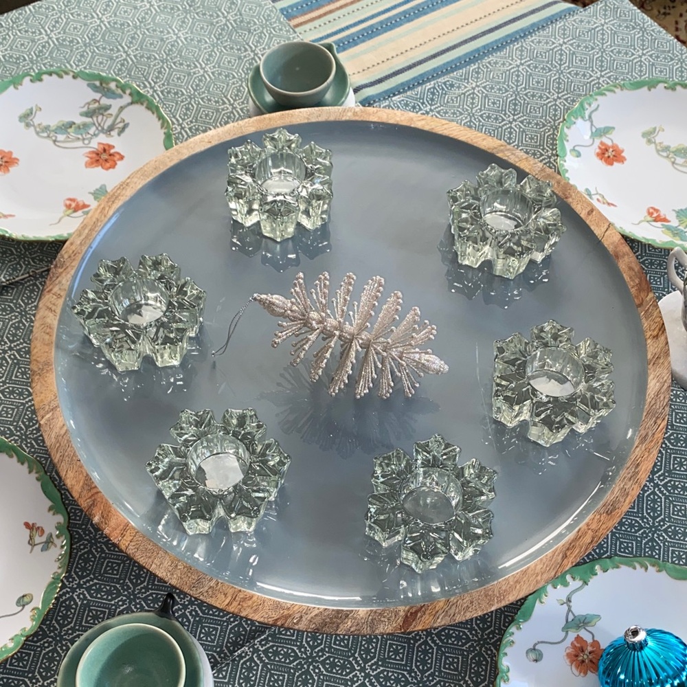 NEW W TAGS Set of 5 Kirklands Clear Glass Snowflake Tea Light Holders